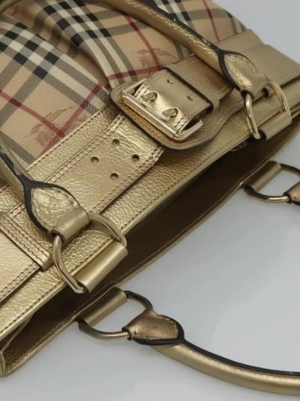 BURBERRY Nova Check Tote Bag PVC Beige Gold Auth 116135 - Picture 6 of 16